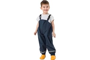 YIQAUMA Boys Girls Rain Pants Kids Toddlers Waterproof Bib Pants Mud Proof Overalls Suspender Rain Trousers