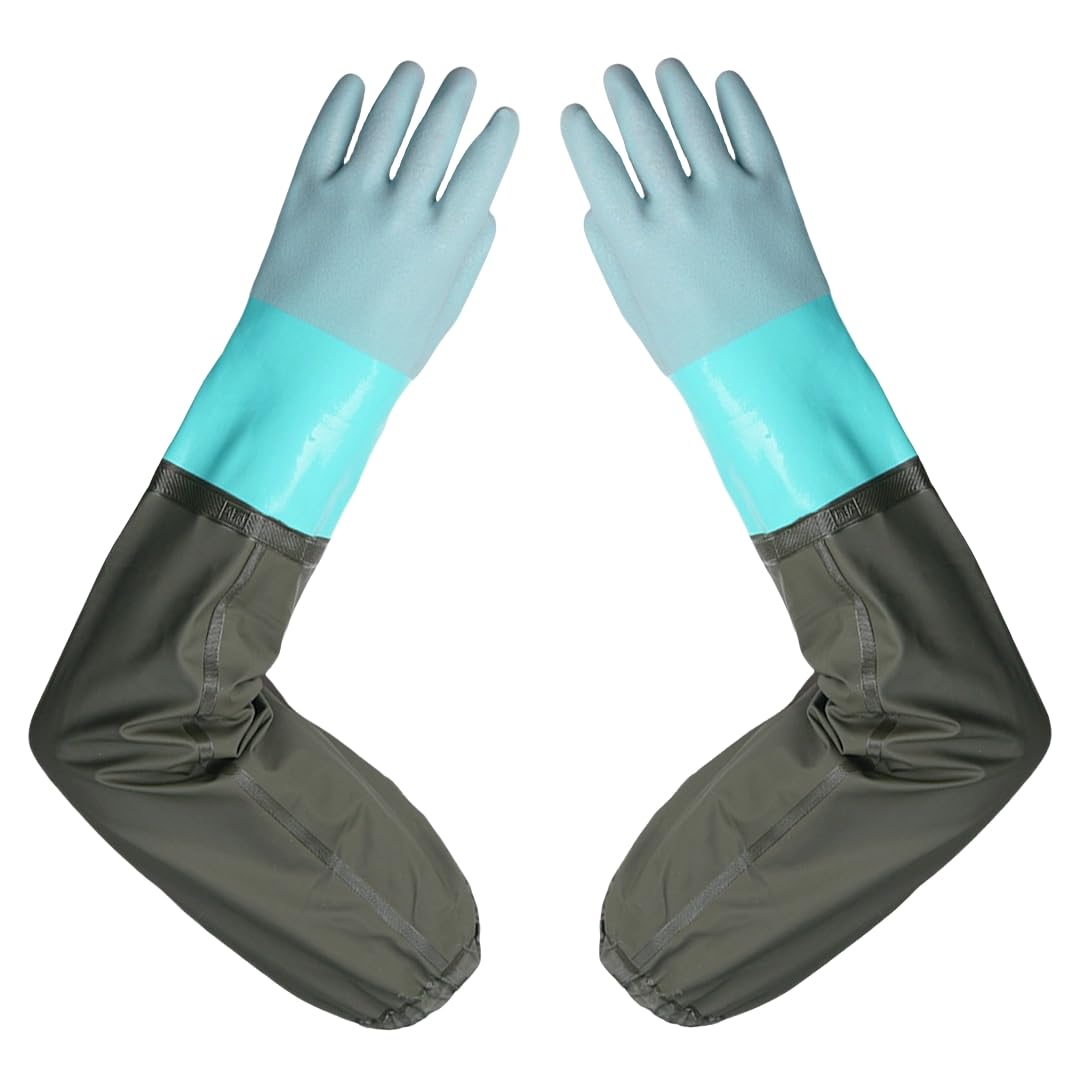 YIOIY Pond Gloves, Extra Long Drain Cleaning Gloves, Waterproof Sleeve Gloves, Full Arm Gloves for Men Women (Green, Gauze Lining)