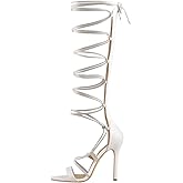 LISHAN Womens Gladiator Knee High Sandals Open Toe Lace Up Criss Cross Strappy Stiletto Heels