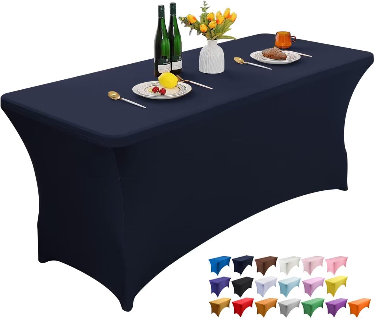 Wolfway 6FT Navy Blue Stretch Spandex Table Cover Washable and Wrinkle Resistant Kitchen Spandex Tablecloth Fitted Rectangular Table for Party,Banquet,Weddings,Cocktail and Festival