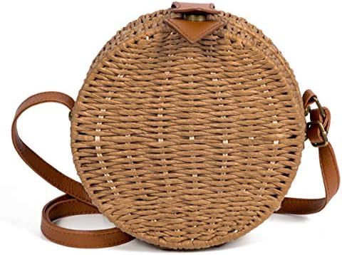 Straw Crossbody Bags Round Bamboo Handbag for Women Boho Bag With Leather Bag Rattan Shoulder Strap Womens Messenger Bag various colors