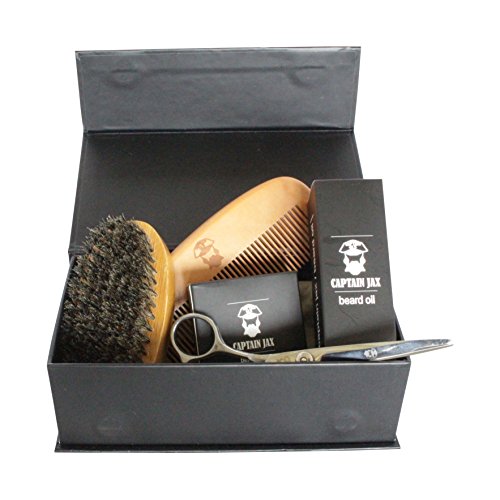 Beard Kit For Men Grooming.Scissors, Beard Oil, Beard Balm, Comb, Brush. Beard Grooming and Trimming Kit For Men. Great Gift For a Men With a Beard! By Captain Jax