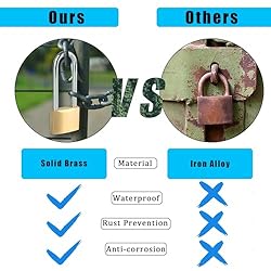Fuaxat Solid Brass Padlock with 3 Keys, 3Inch Long