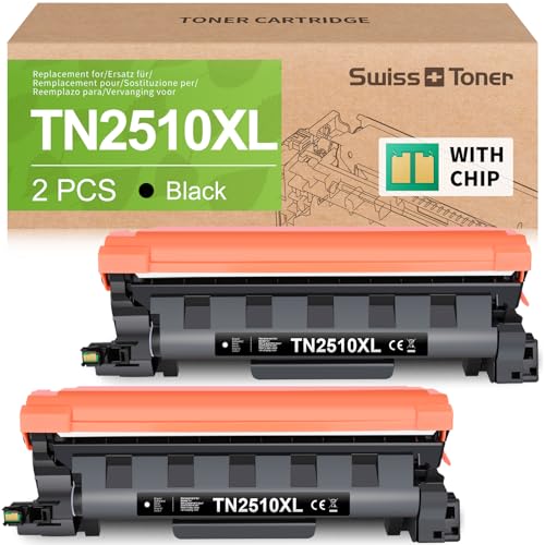 swiss toner TN2510XL Compatible for TN2510XL TN-2510XL for Brother MFC-L2800DW Toner for Brother MFC-L2827DW HL-L2400DWE HL-L2445DW MFC-L2835DW DCP-L2620DW DCP-L2665DW,2 Black