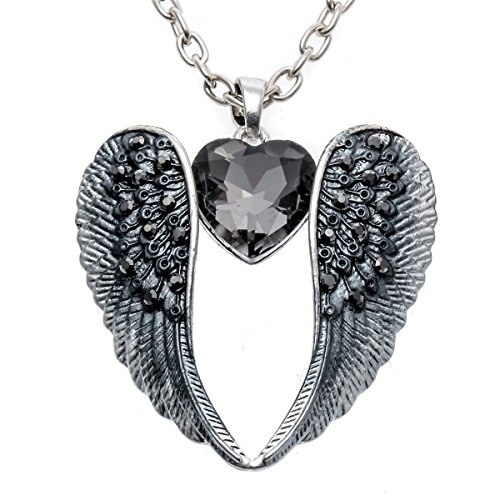 Stephenie Crystal Angel Wings Pendant Necklace Women's Biker Jewelry 18"+2"