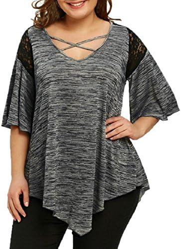 GONKOMA Women Plus Size Short Sleeve T-Shirt Casual V-Neck Blouse Tops Loose Tunic Shirt Tees