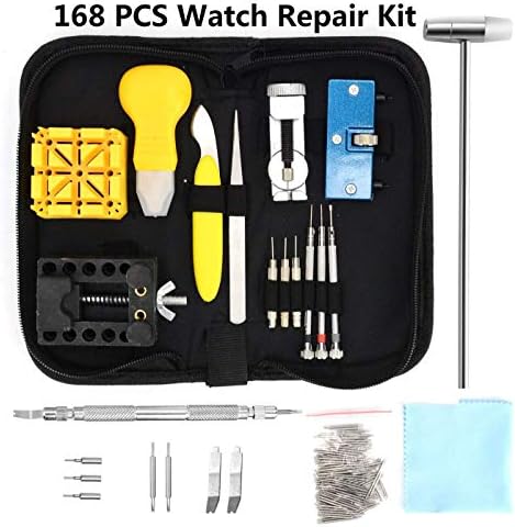 168 PCS Watch Repair Kits Professional Watch Battery Replacement Tool Kit Spring Bar Tool Watch Case Opener Tool with a Black Case