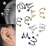 Misscat 10pcs Stainless Steel S Helix Ear Stud Lip Nose Ring Cartilage Body Piercing Jewelry