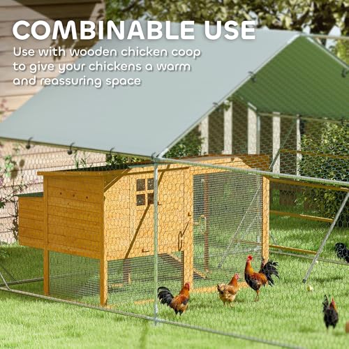 PawHut Chicken Run, Large Metal Chicken Coop with Feeding Door, Waterproof & UV-Resistant Cover, Hanging Feeder, Perch, Poultry Cage for Outdoor, Backyard, Farm, for 18-24 Poultry