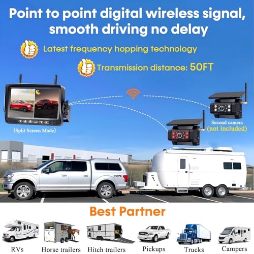Wireless RV Backup Camera Install-Free for Trailer: 7 Inch Recording Monitor Solar RV Rear View Camera Long Battery Life Scratch-Proof - Strong Magnetic RV Camera HD 1080P for RVs Trucks Campers