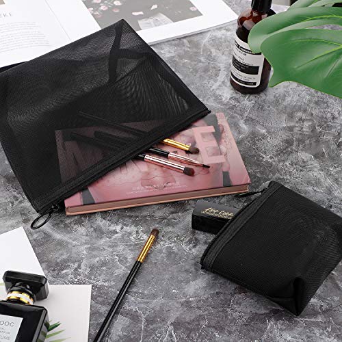 3 Pieces Mesh Cosmetic Bag Mesh Makeup Bags Mesh Zipper Pouch for
