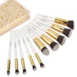 Soobest Professional Beauty Cruelty Free Kabuki Synthetic Makeup Brushes Set Cosmetics Makeup Brushes Kit with Carry Bag (Golden White)