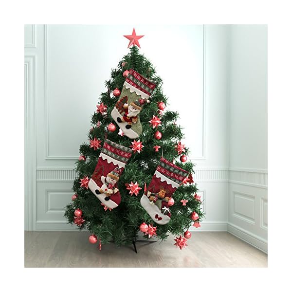 YAMUDA Christmas Stocking, 18" Set of 3 Santa, Snowman, Reindeer, Xmas Character 3D Plush with  Rustic Burlap Christmas Decorations and Party Accessory(Artwork-08) - Image 5