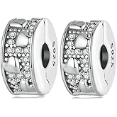 MEETCCY 2pc Clip Spacer Charms Bracelets for Women 925 Sterling Silver Blue White Crystal Clip Lock Spacer Stopper Charm Bead for Bracelet