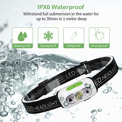 HIMETSUYA Headlamp Flashlight, Led Headlamps Rechargeable Headlight [2 Pack] 500 Lumen IPX6 Waterproof With Motion Sensor Mode, for Outdoor, Camping, Running, Hiking -Built-in Battery(2 Pack) - Thumbnail 4