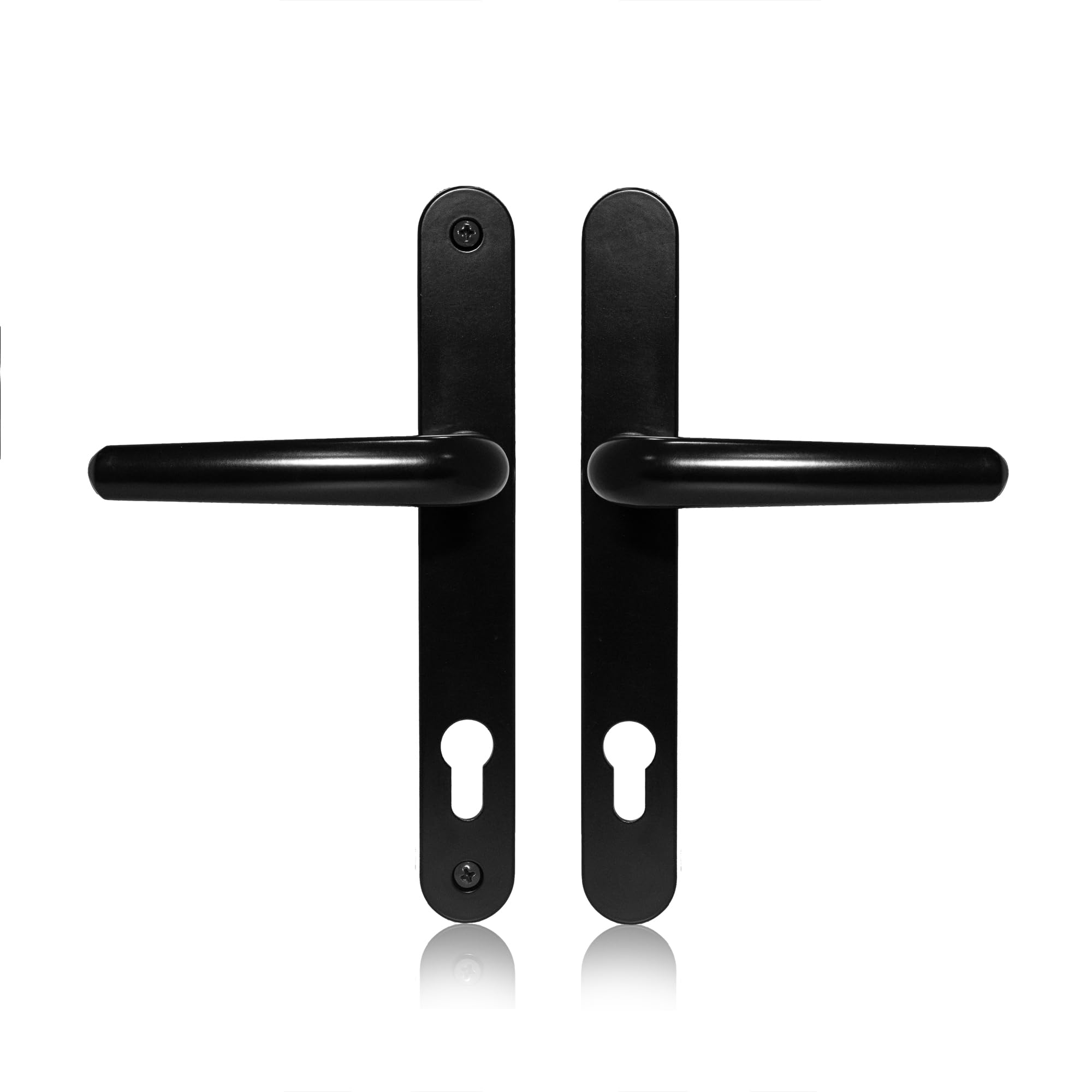 Schlosser Technik Uros Matt Black UPVC Door Handle, (PZ 92mm, 211mm Screw Hole Distance, 243mm Overall) Long Backplate Aluminium, Front Door Handle.