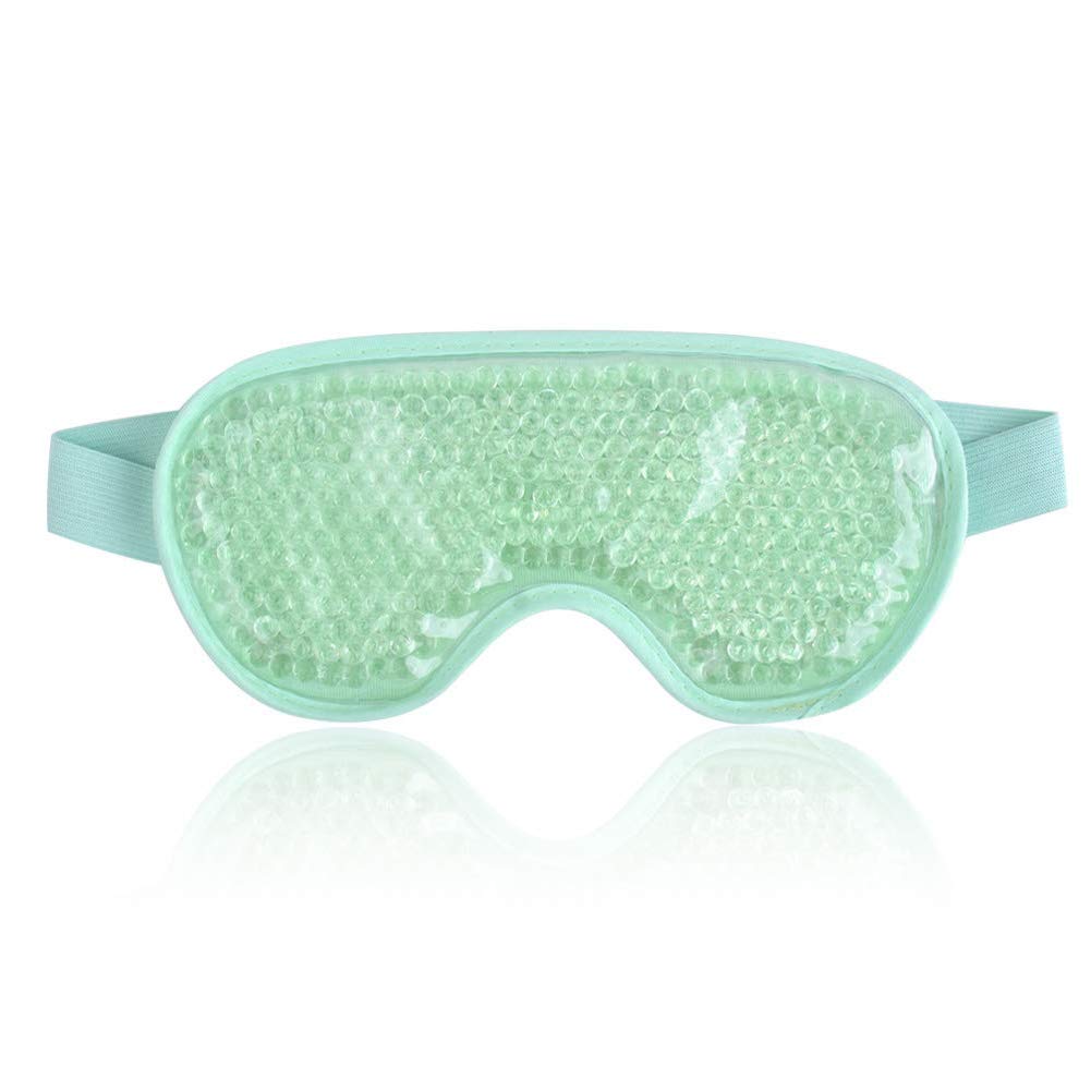 TEEROVA Cooling Eye Mask with Gel Bead - Reusable Gel Eye Mask for Dark Circles, Puffy Eyes, Dry Eyes, Headaches, Migraines, Sinus (Green)