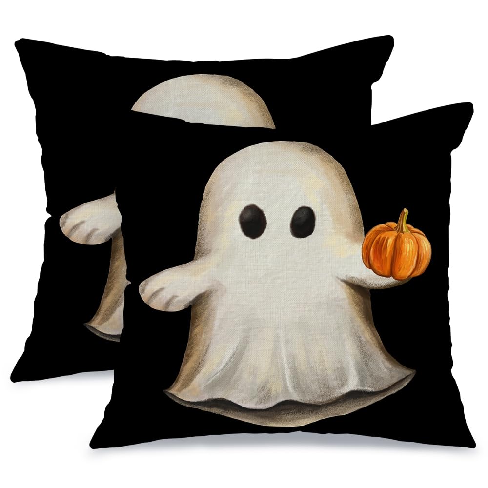 Photo 1 of AACORS Halloween Pillow Covers 16X16 Set of 2,Ghost Pumpkin Decoration Holiday Farmhouse Pillow Case for Home Sofa Couch (Black) AA181-16-2
