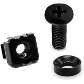 Leadrise 50-Pack M6 X 16mm Server Rack Mount Cage Screws, Nuts & Washers – Black, Square-Hole Compatible For Cabinets & AV Gear