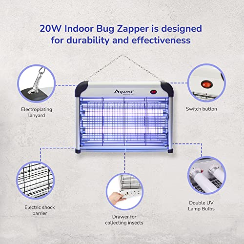ASPECTEK Powerful 20W Electronic Insect Indoor Zapper, Bug Zapper, Fly