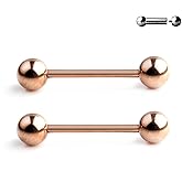Ruifan 316L Stainless Steel Internally Threaded Tongue Nipple Shield Barbell Ring Bar Body Piercing Retainer 16G 16mm 2PCS - Rose Gold
