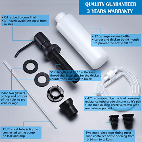 Hand Soap Dispenser For Kitchen Sink, SonTiy Commercial kitchen Soap Dispenser Pump Oil Rubbed Bronze, Stainless Steel Dish Liquid Soap Dispenser With 47" No-spill Extension Tube+17 OZ Bottle - Thumbnail 5