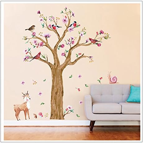Cute Large Wall Sticker of Colorfull Tree with Deer and Snail for Home Decor, Pink - Image 3