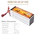 FLOUREON 6S 22.2V 45C 4500mAh RC Battery Lipo Battery Pack with Deans T Plug for RC Airplane Helicopter UAV Drone FPV,RC Evader BX Car, RC Truck, RC Truggy(2-Packs)