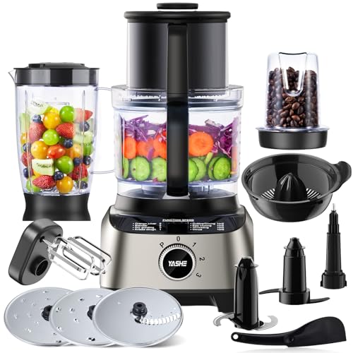YASHE Multifunction Food Processor - Blender, Kneader, Chopper, Juicer, Kneading Machine with 2.5L Bowl and 1.5L Blender Jug, 3 Speeds with Pulse Function
