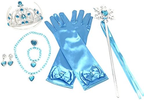 Princess Dress up Party Accessories - 3 Piece Set: Gloves, Tiara and Wand (Blue Set)