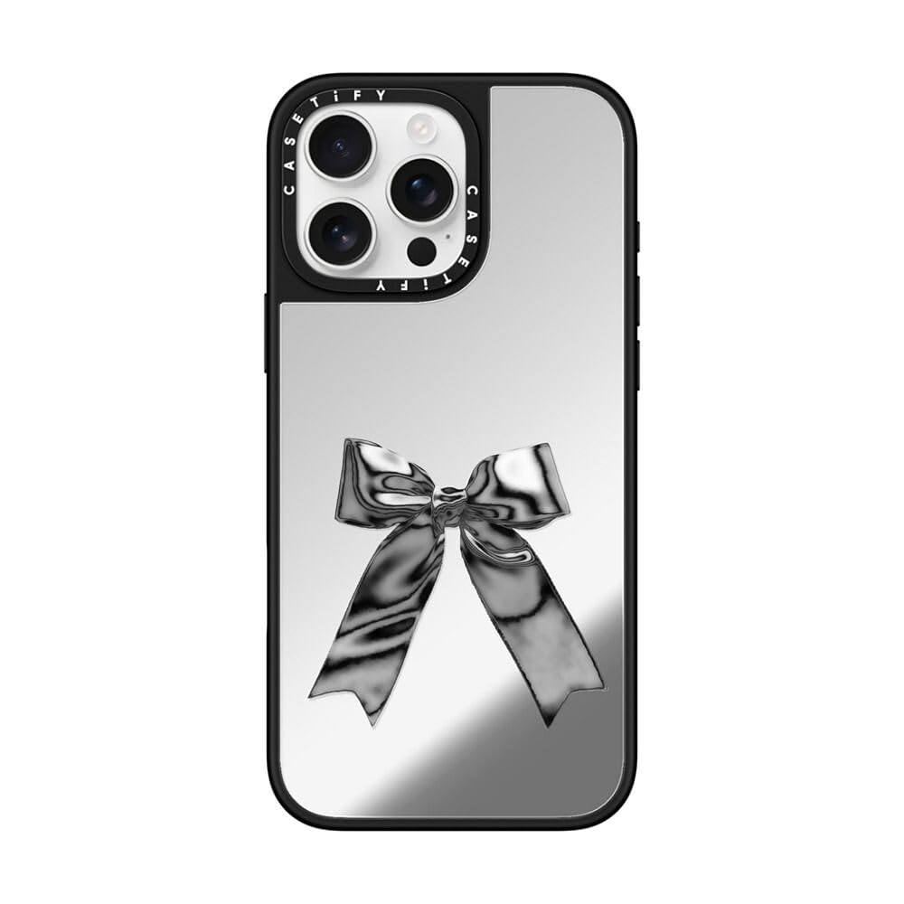 CASETiFY Mirror iPhone 16 Pro Max Case [Reflective / 4.9 ft. 1X Military Grade Drop Protection/Compatible with Magsafe] - Metallic Ribbon - Silver on Black