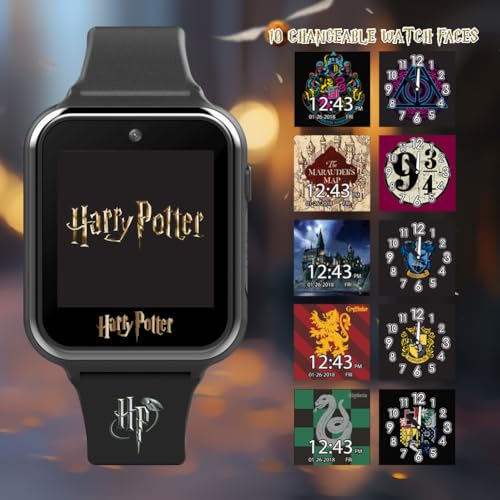 Accutime Harry Potter Kids Smart Watch – Interactive Touchscreen Watch with 10 Changeable Faces, Camera, Games, Alarm, Stopwatch, Step Counter & Calculator – Fits Wrists from 5.5