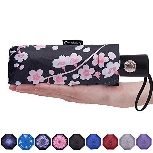 Goothdurs Travel Compact Automatic Windproof Umbrella - Small Mini Folding Sun & Rain Umbrellas with 99% UV Protection for Women Men