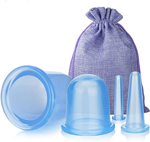 Elmatory Upgraded Medical grade silicone Anti Cellulite Vacuum Cup 4pcs Cupping Therapy Set Body Massage cups - 4 sizes cups (New Blue 4pcs) - FDA approved
