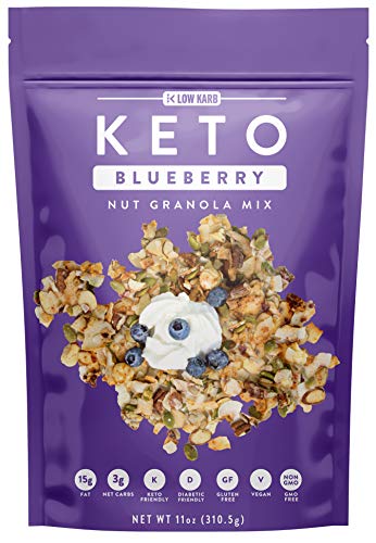 Low Karb - Keto Vanilla Blueberry Nut Granola Healthy Breakfast Cereal - Low Carb Snacks & Food - 3g Net Carbs - Gluten Free, Grain Free - Almonds, Pecans, Coconut, hazelnuts and more (11 oz)