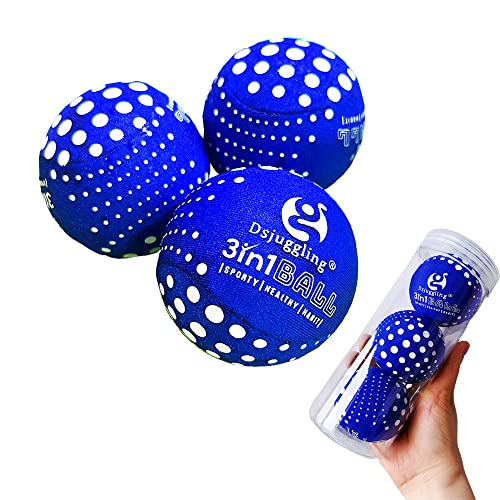 DSJUGGLING 3in1 Multi-Function Blue Balls Set, Washable Juggling Ball for Beginners Set of 3 | Water Skimming Balls Bounce On Water - Pool Ball & Beach Toys | Soft Stress Exercise Ball Kit