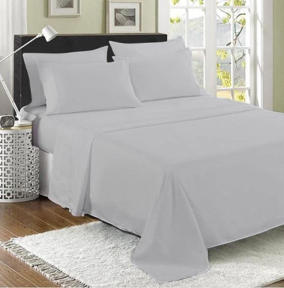 Filo Magico 100% Egyptian Cotton Flat Sheet, 200 Thread Count Ultra-Soft Long Staple Bed Sheet, Luxury Hotel Quality Bedding Sheet, Shrinkage & Fade Resistant Top Sheet- Easy Care (Double, Silver)
