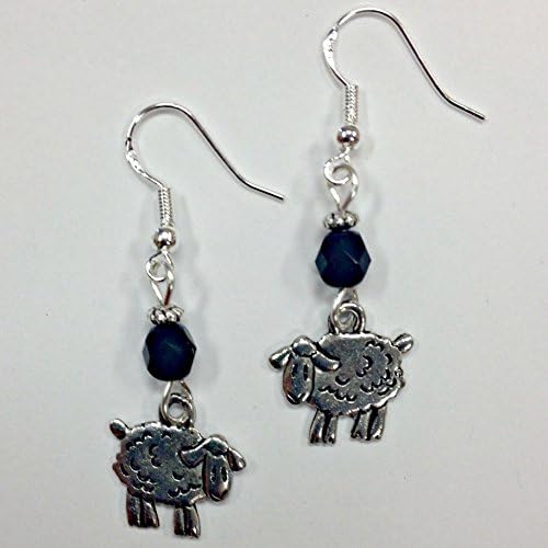 Ann Peden JewelryBlack Sheep Earrings, Farm Animal Earrings - with jet black crystal faceted accent beads on sterling silver earwires