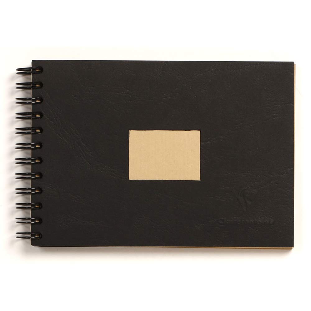 Clairefontaine - Ref 8370C - Kraft Wirebound Drawing & Art Pad (60 Sheets) - 10.5 x 14.8cm Size, 90gsm Kraft Paper, Smooth Side & Ribbed Side - Black Cover