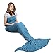 AmyHomie Mermaid Tail Blanket, Crochet Mermaid Blanket for Adults Soft All Seasons Sleeping Blankets Gift for Women(Blue,Adults)
