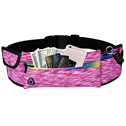 AAnmry Running Belt, Adjustable Running Waist Pack Zipper 3 Pockets Water Resistan Runners Belt Fanny Pack for Hiking , Fit for Iphone8/7/6 , Samsung S8 All the Smartphones.