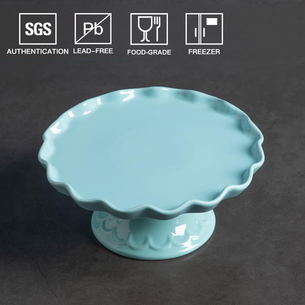 Sweejar 10-Inch Porcelain Cake Stand,Round Cake Plate, Cake Stands for Birthday Parties，Weddings and Other Events, Home Decorating (Turquoise)