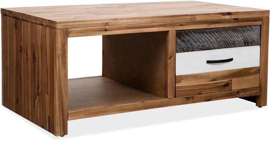 Tidyard Table Basse En Bois Massif D Acacia Laque Avec Tiroir Et Etagere 90 X 50 X 37 5 Cm Amazon Fr Cuisine Maison