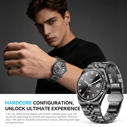 2026 Men's Round Smart Watch, 1.32 Inch AMOLED Display, 160+ Sports Modes, Fitness Watch with Heart Rate/Blood Oxygen/Blood Pressure/Sleep Monitor, IP68 Waterproof, Compatible - for Men and Women