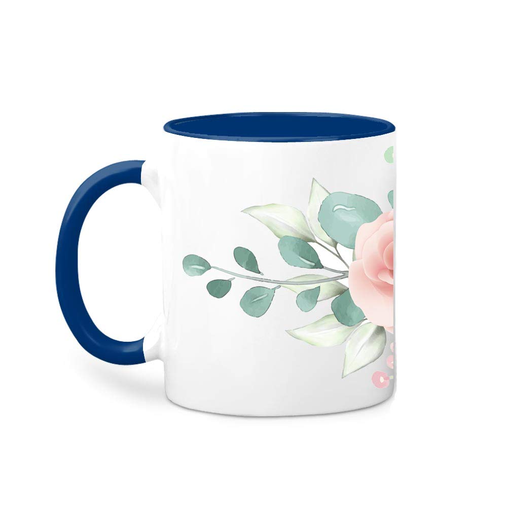 Knutty's Knobs Bouquet of Flowers Ceramic Coffee Tea Hot Chocolate Mug Dark Blue Rim Handle & Inside (BF08)