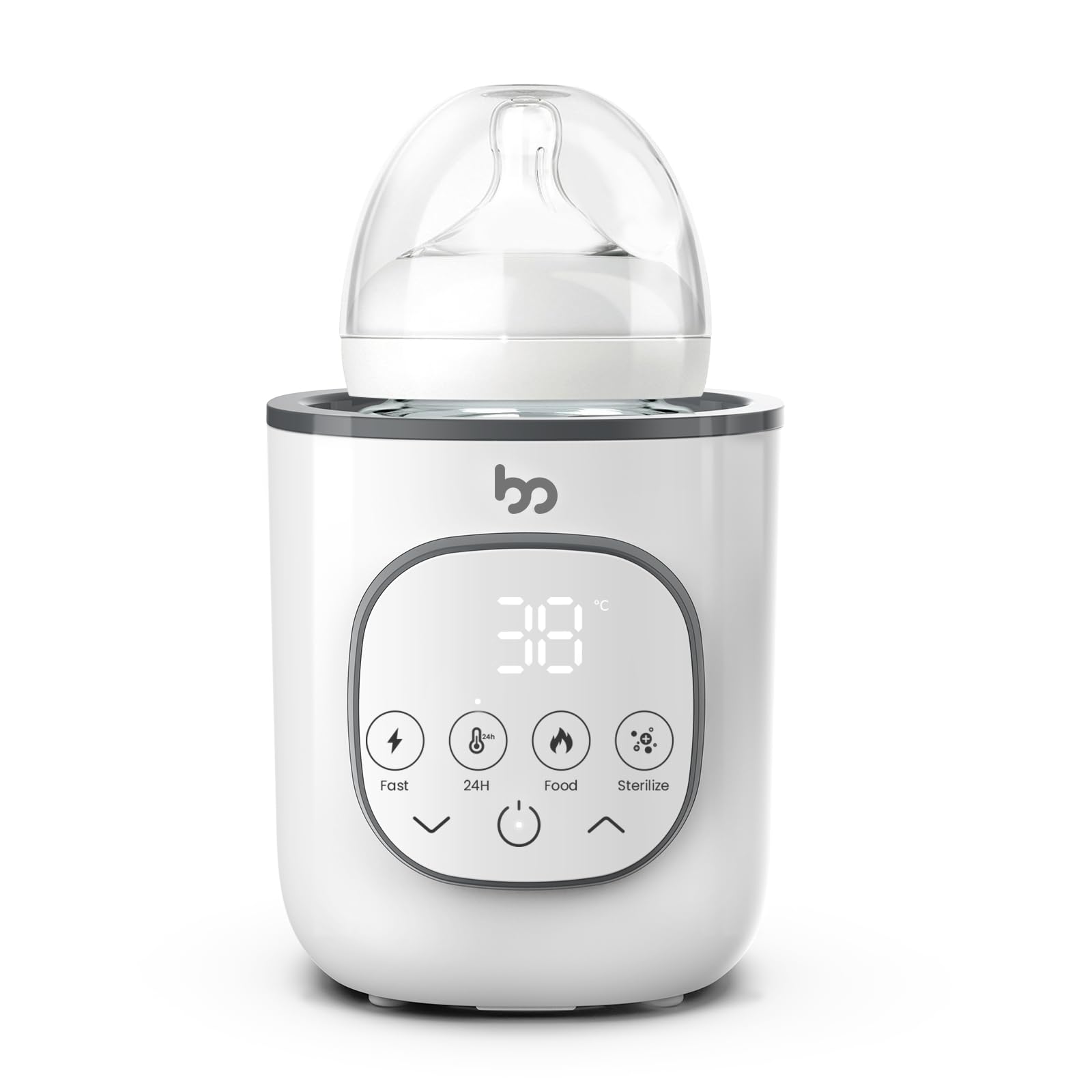 Femometer Family Baby Bottle Warmer, Warms Baby Feeds to Body Temperature in Minutes, Easy to Use, with Timer, Accurate Temp Control, Automatic Shut-Off, Warmer for All Bottles, Gray Cover