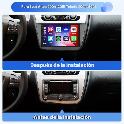Inefala 4+64G Stereo for Seat Altea 2004-2015 Toledo 2004-2009 Android 15 with Wireless Carplay and Android Auto, 9'' Radio Screen with Bluetooth 32EQ GPS FM/RDS SWC AHD Reverse Camera