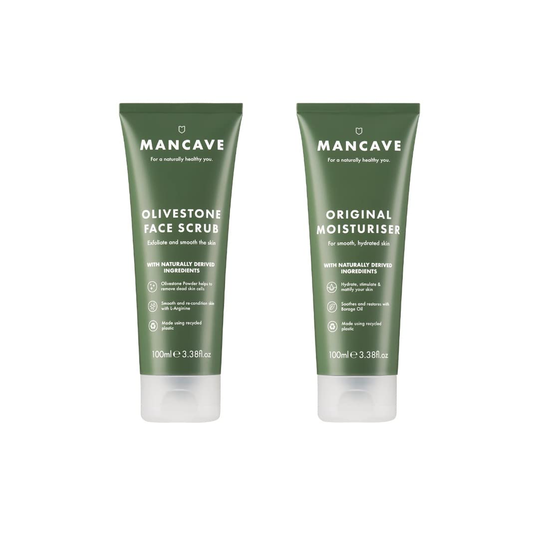 ManCave Skincare Duo Including Olivestone Face Scrub, 100ml and Original Moisturiser, 100ml