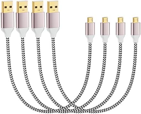 Short USB Cable, OKRAY 4 Pack Nylon Braided Micro USB Charging Cord Hi-Speed Android Charger for Samsung, HTC, LG, and More USB Devices - 1 Feet (White)