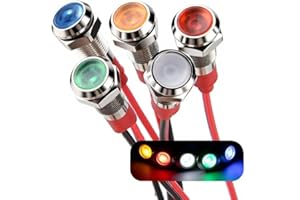 LANGIR 6mm LED Metal Indicator Light Waterproof Indicator Signal Lamp Pre-Wired for Dash Directional Industrial Control Panel Car Truck Boat 5pcs (Multicolored, 110V-220V AC)